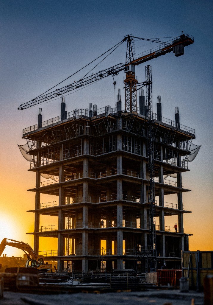 Immeuble en construction et grue — chantier urbain en Île-de-France